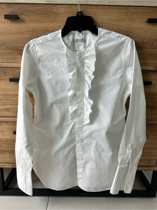 Charvet Tops - Charvet 28 Place Vendome Paris 100% Cotton Ruffle Front Button Down Shirt Size S